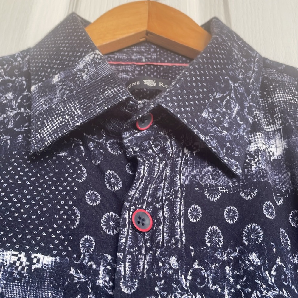 Stone Rose - Navy Patchwork Patterned Shirt - image 3